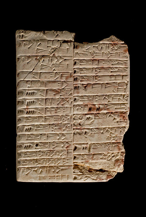 List of commodities loaded onto a boat and sent as tribute from Sumer to the capital, Sargonic period, Yale-Nis Babylonian Collection, NBC 5826.